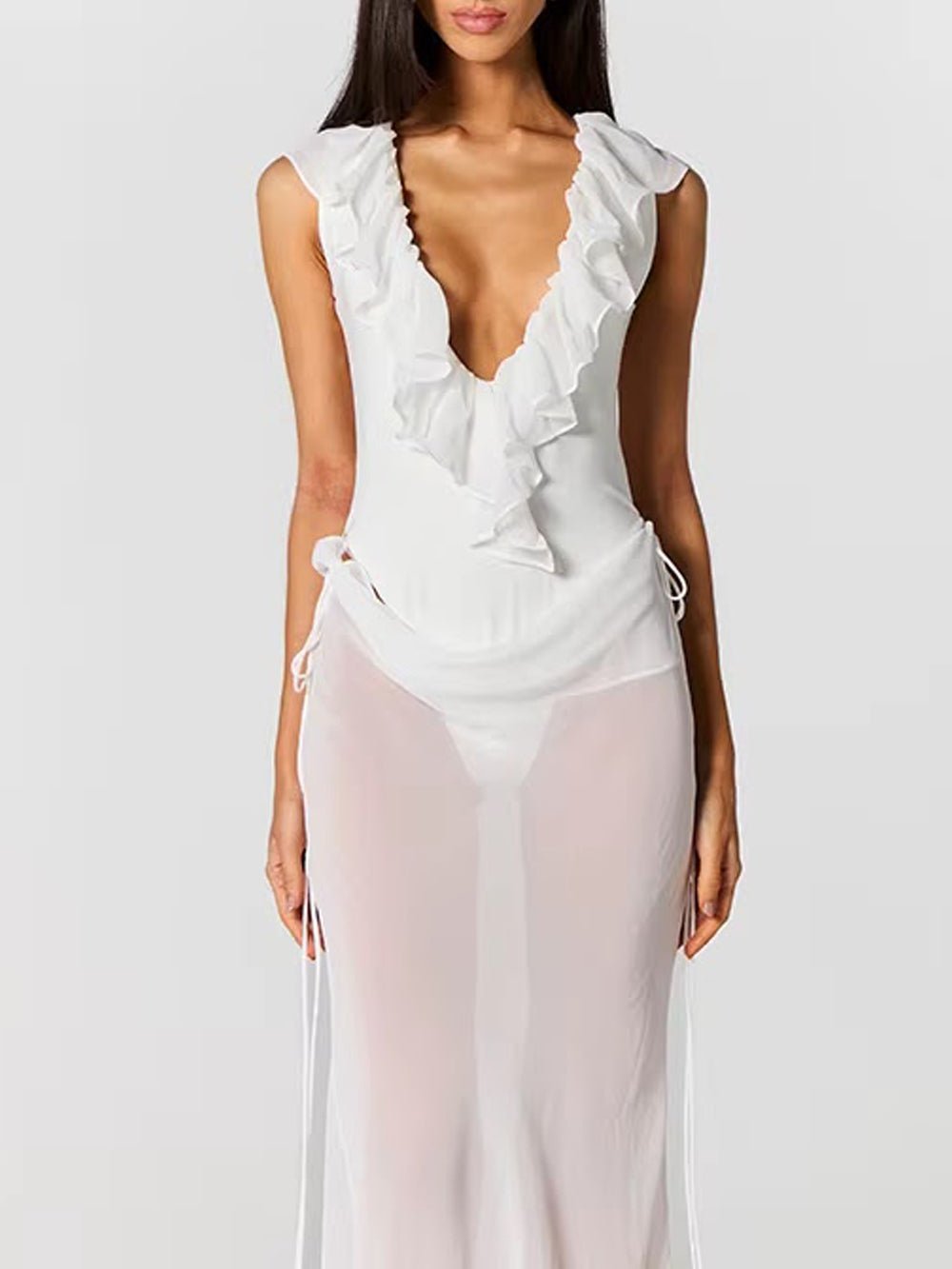Celeste Ruffled Plunge Gown Dress