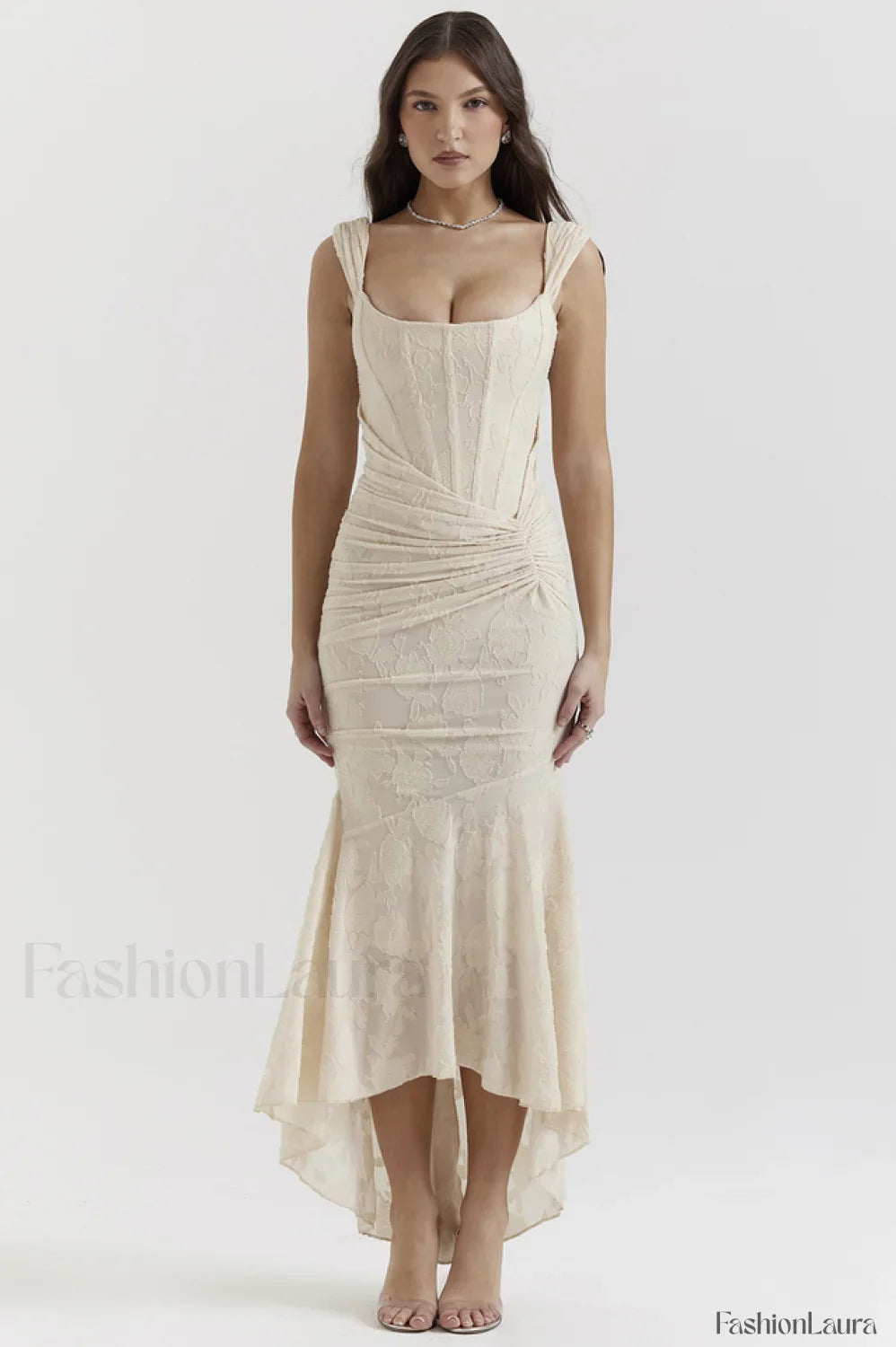 Cesca Retro Cream Charming White Floral Maxi Dress