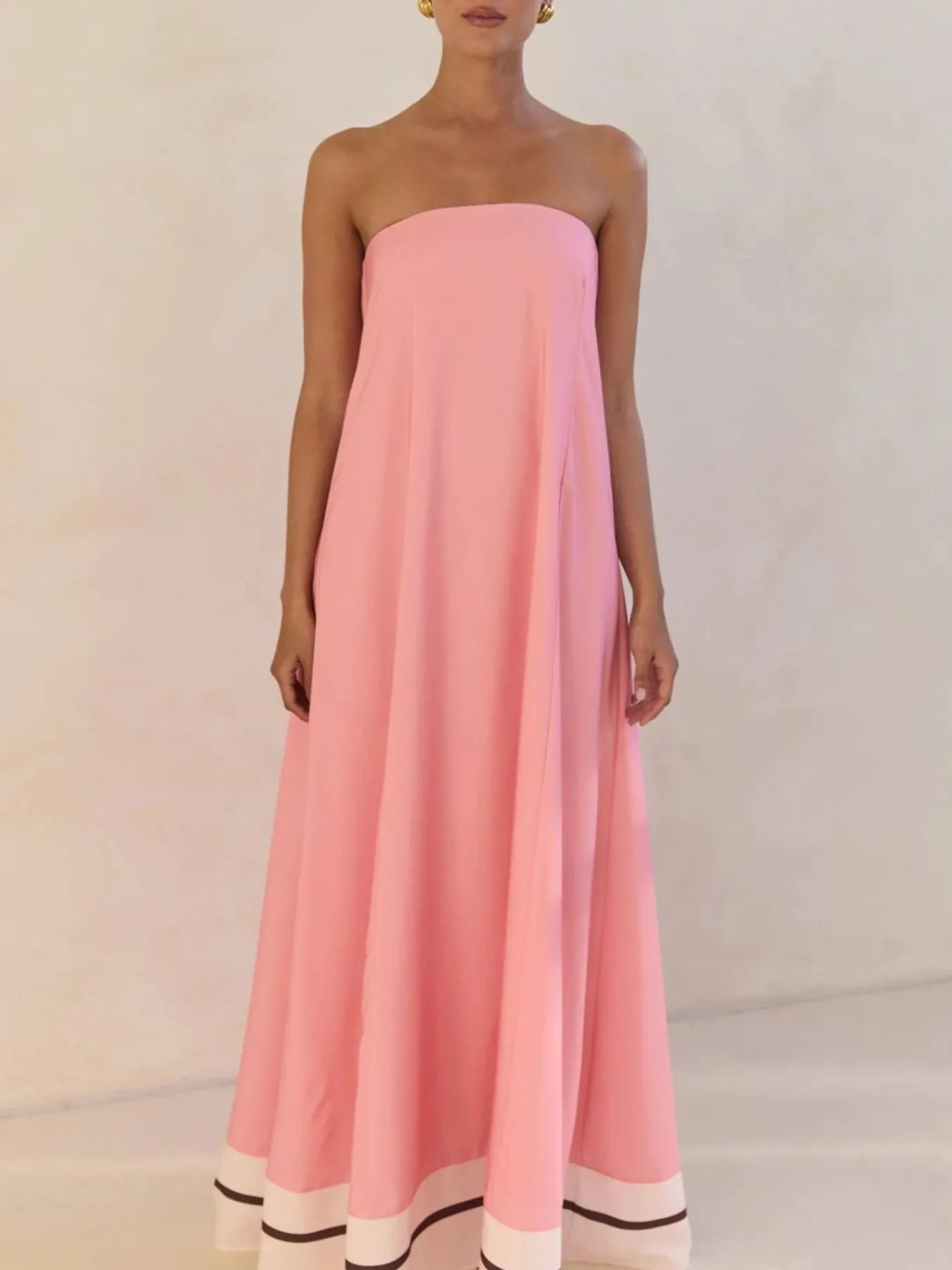 Abstract Striped Print Strapless Flowy Maxi Dress 27