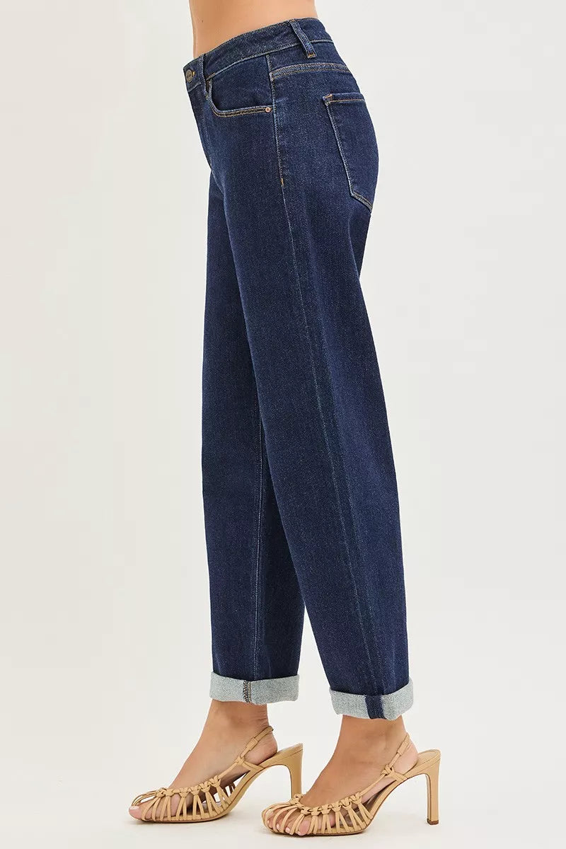 Mid Rise Straight Leg Rolled Cuff Cropped Boyfriend Jeans 4