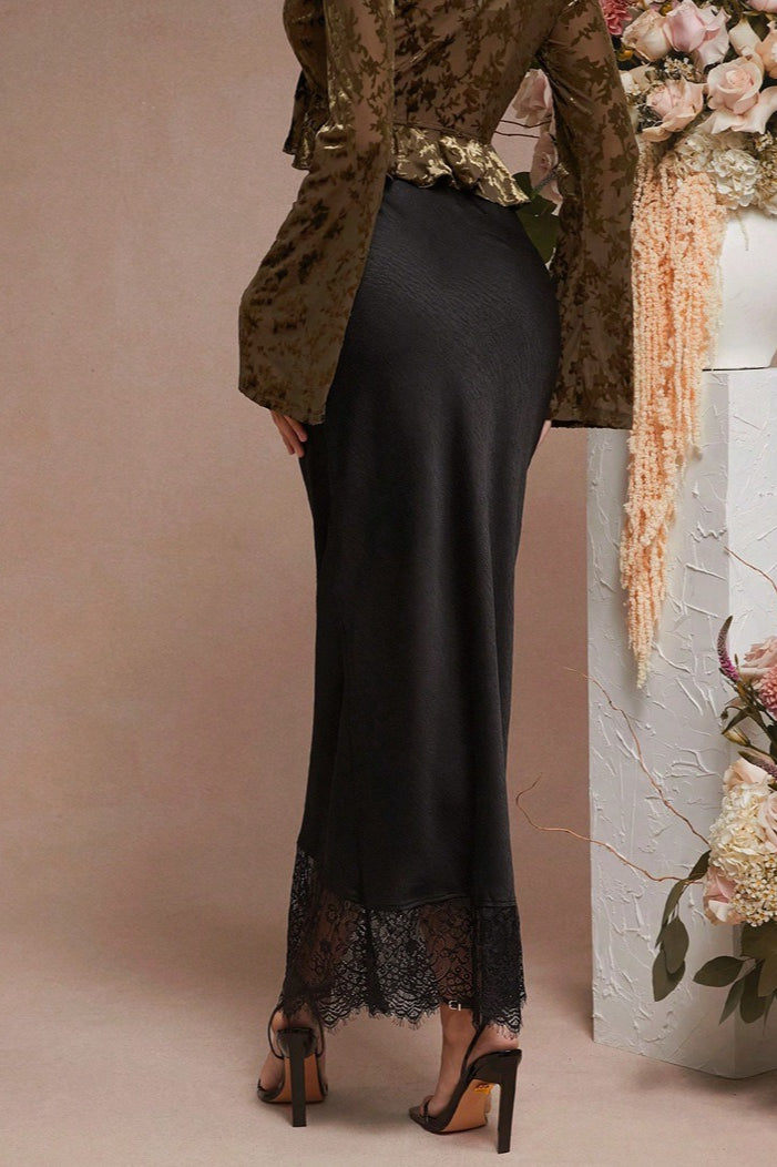Elegant Sheer Lace Satin Skirt