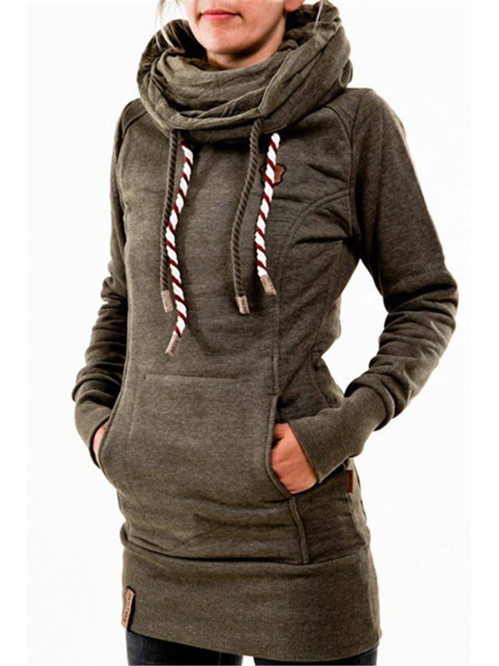 With And Front Hooded Pocket Fit Slim Sweatshirt Pullover Drawstring Army Green / S Sweaters-L