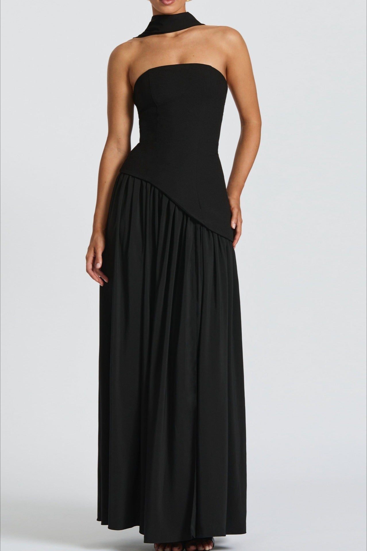 Colorblock Halter Neck High Split Maxi Dress
