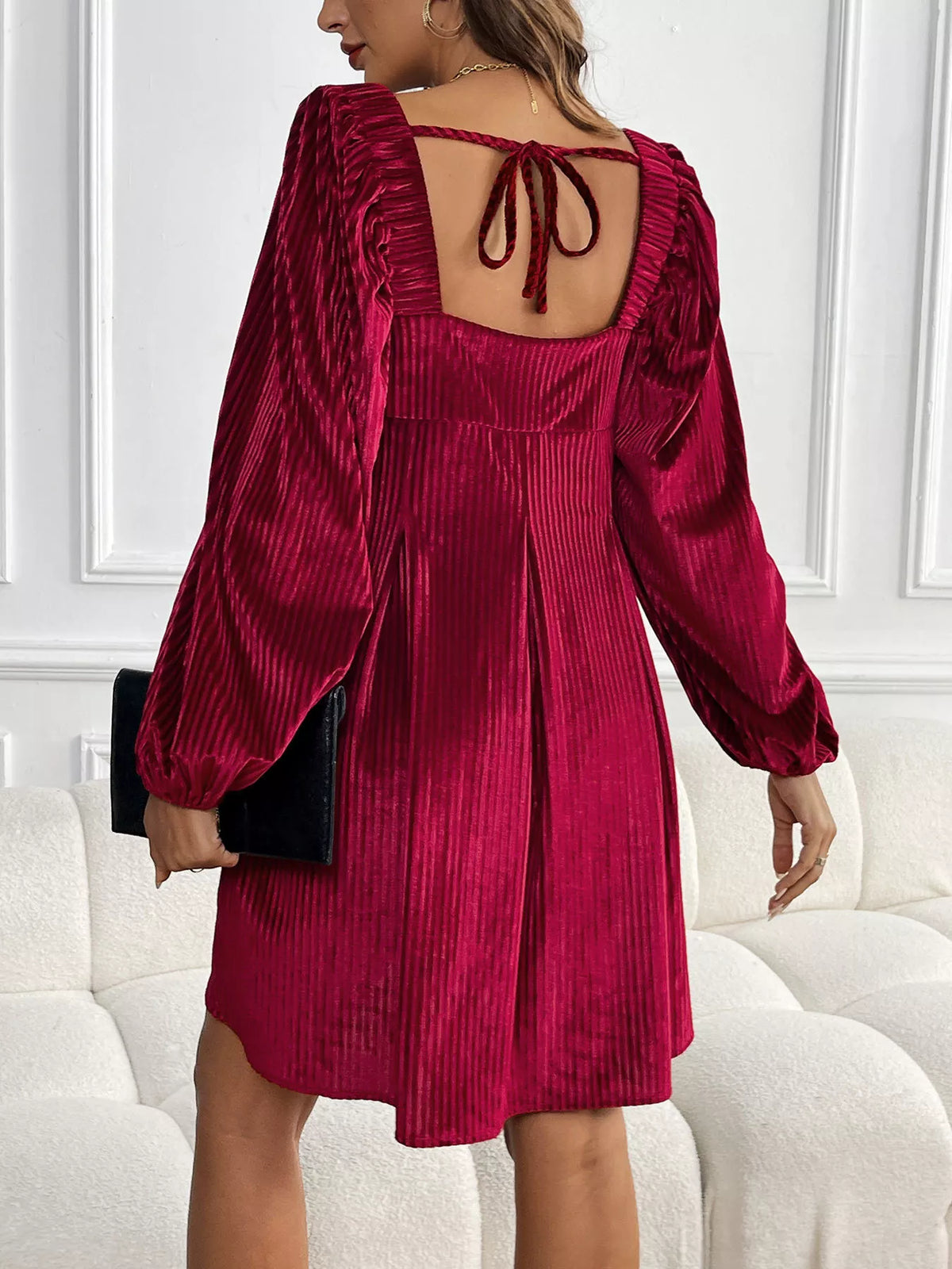 Velvet Square Neck Long Sleeve Dress