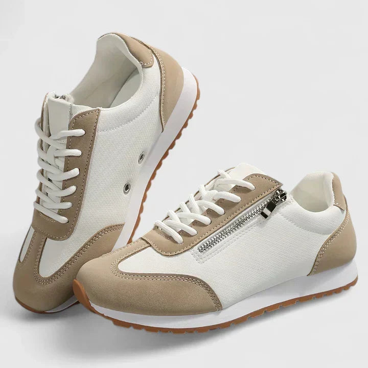 Two Tone Lace Up Side Zip Low Top Sneakers