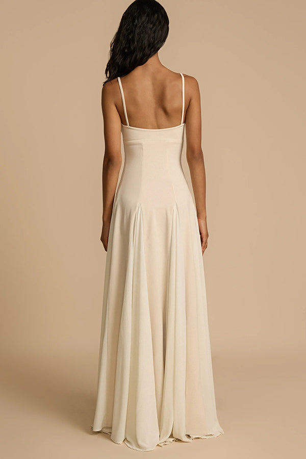 Sweetheart Neck Spaghetti Strap Godet Panel A-Line Maxi Dress 7