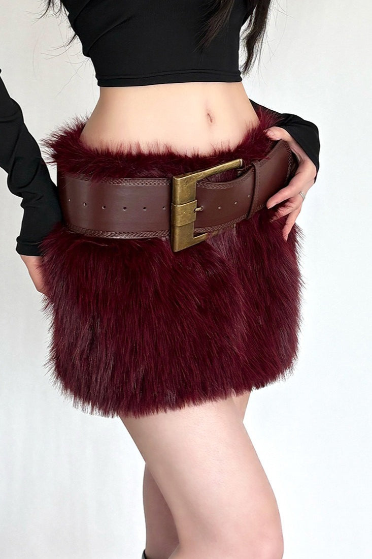 Faux Fur Belted Bodycon Mini Skirt