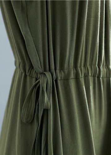 Round Neck Sleeveless Gathered Waist Pocket A-Line Summer Maxi Dress