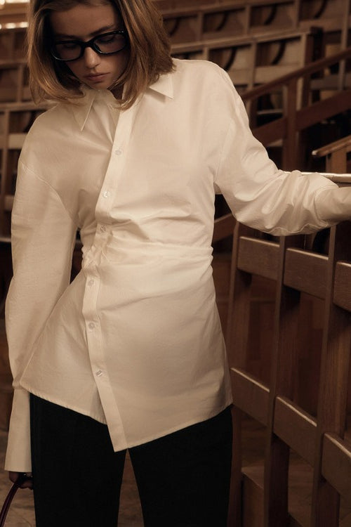 Collared Asymmetrical Button Blouse