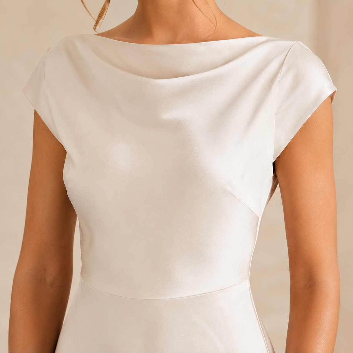 Satin Cowl Neck Cap Sleeve High Split Midi Dress 5