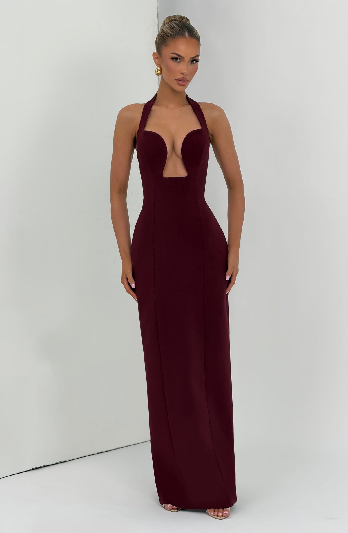 Halter Neck Sculpted Plunge Cut Out Column Maxi Dress 9