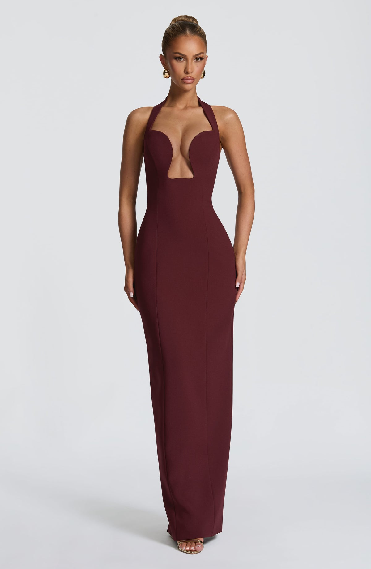Halter Neck Sculpted Plunge Cut Out Column Maxi Dress