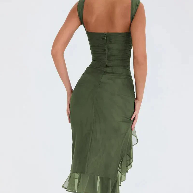 Midi Encarnación Dress with Ruffles for Women Holiday Party Outfit