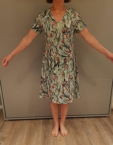 Floral V-Neck Short Sleeve Shift Midi Dress