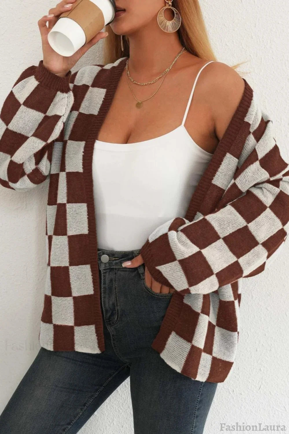 Checkered Knit Cardigan