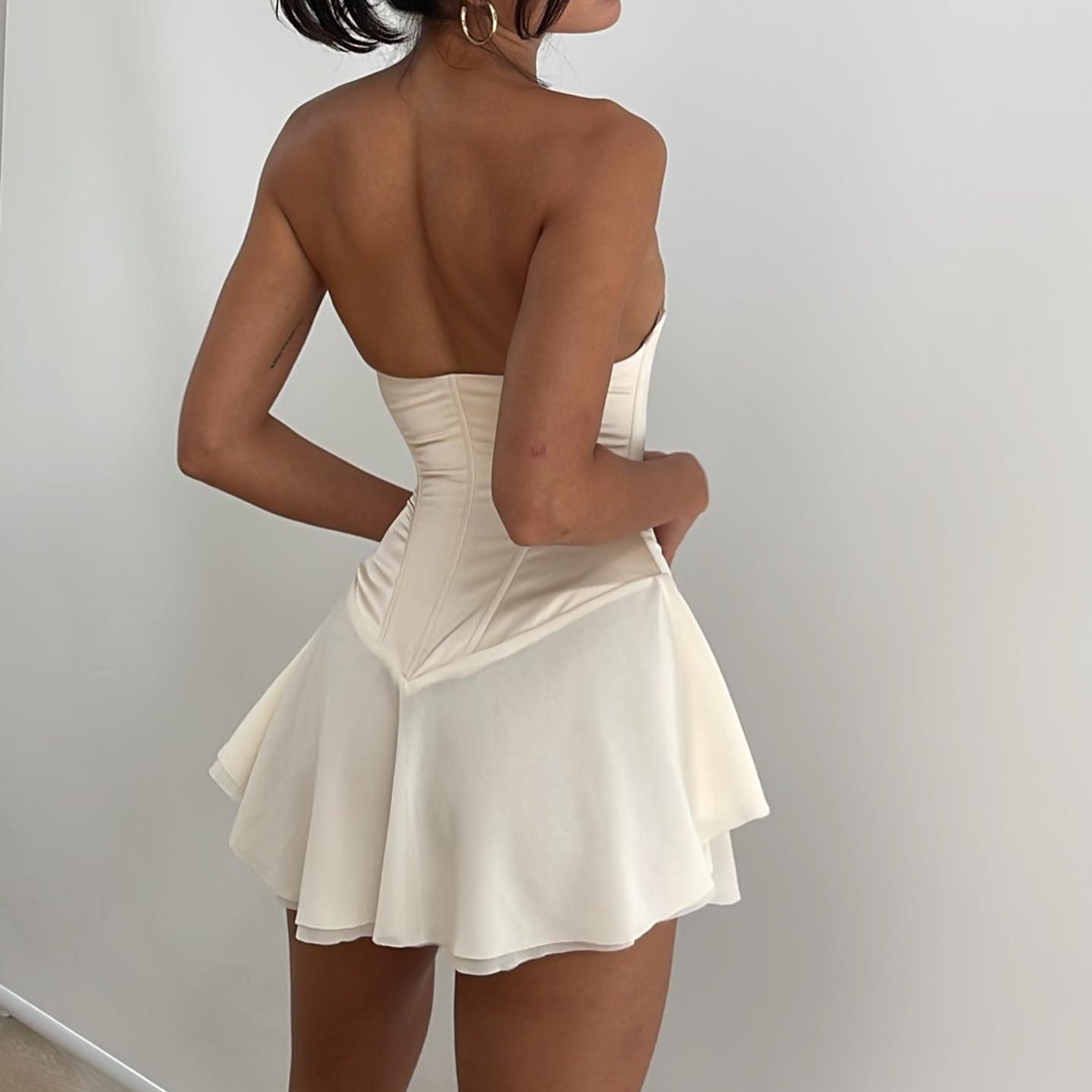 Strapless Lace Up Corset Fit and Flare Mini Dress