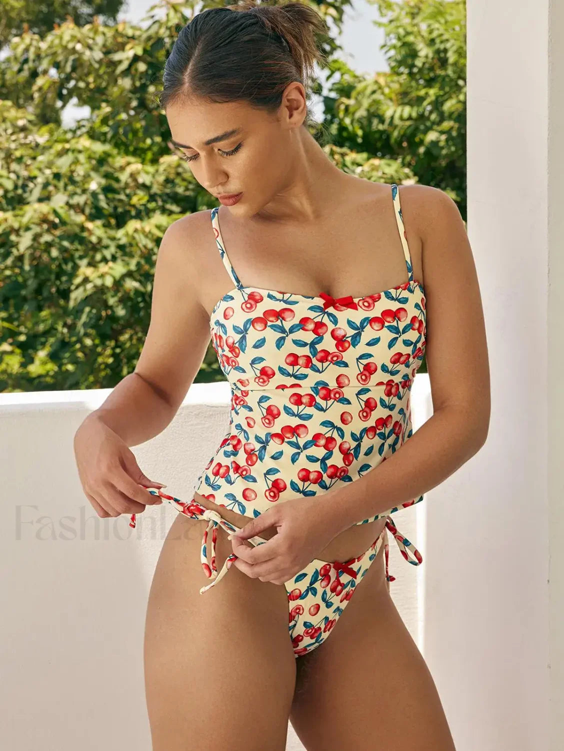 Cherry Print Bow Tie One Piece