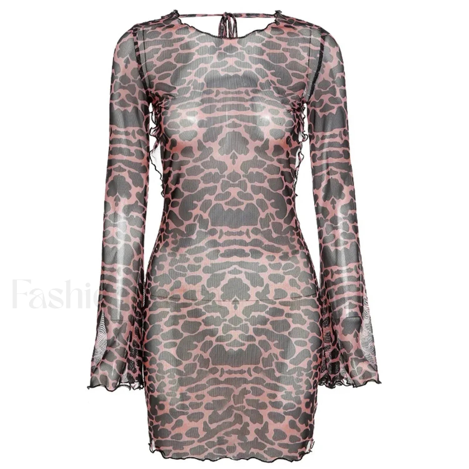 Chic Sexy Backless Leopard Print Summer Women's 2024 New Full Flare Sleeve Skinny Hip Wrap Mini Dress
