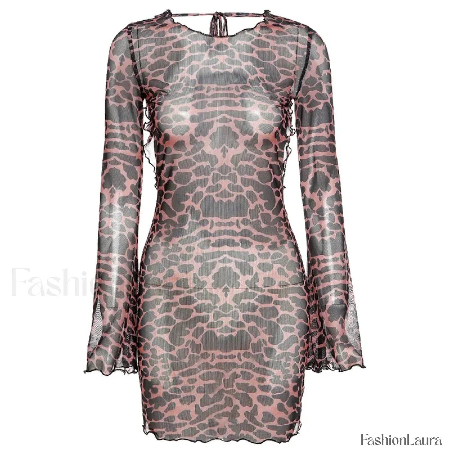 Chic Sexy Backless Leopard Print Summer Women's 2024 New Full Flare Sleeve Skinny Hip Wrap Mini Dress