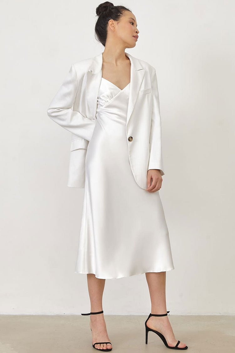 Spaghetti Strap V-Neck Satin Slip Midi Dress
