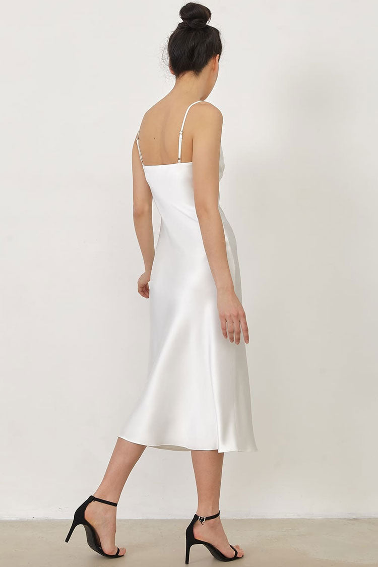 Spaghetti Strap V-Neck Satin Slip Midi Dress