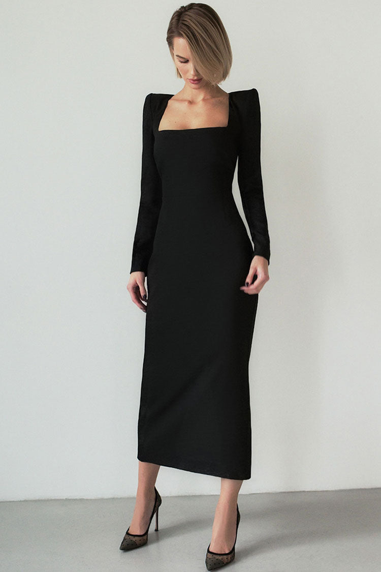 Square Neck Long Sleeve Bodycon Maxi Dress Party
