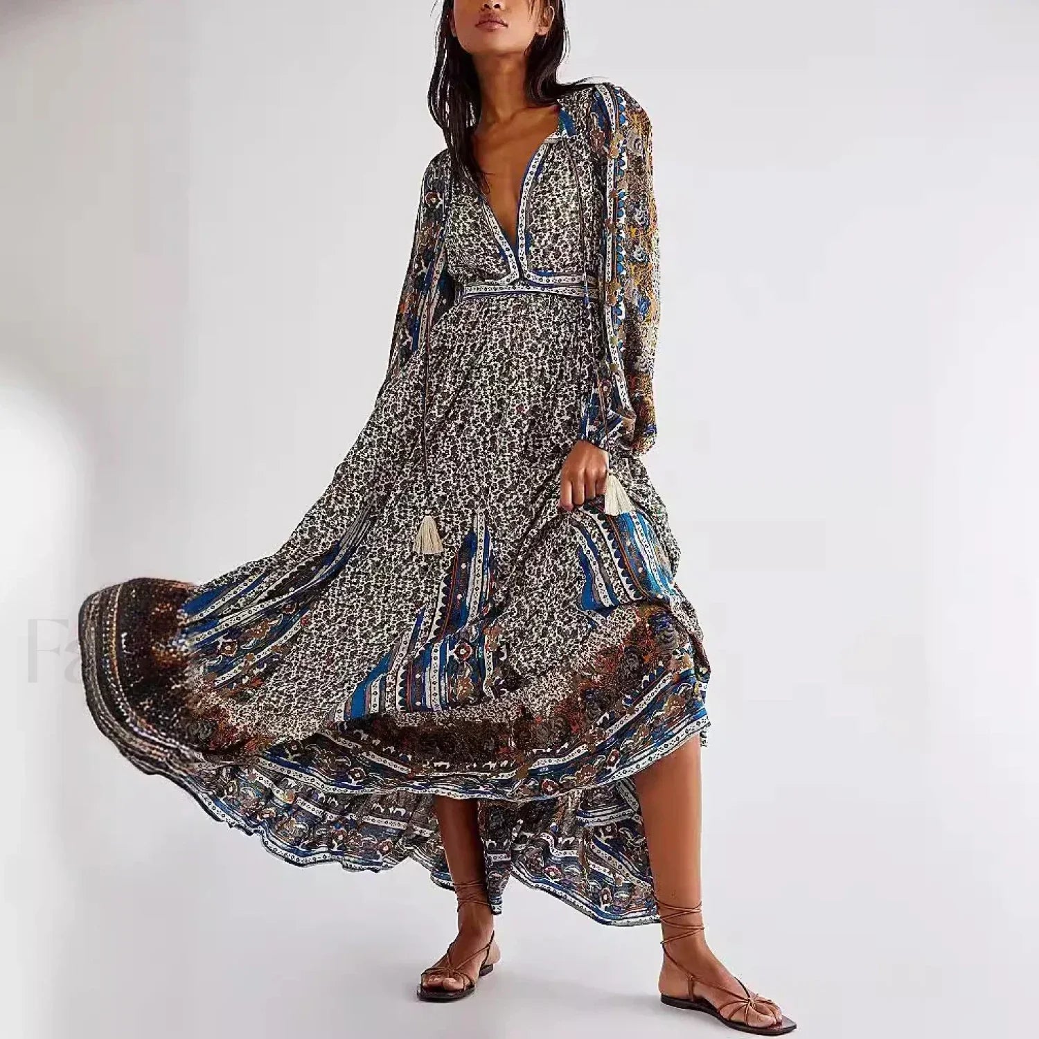 Chiffon Lantern Sleeve Boho Dress
