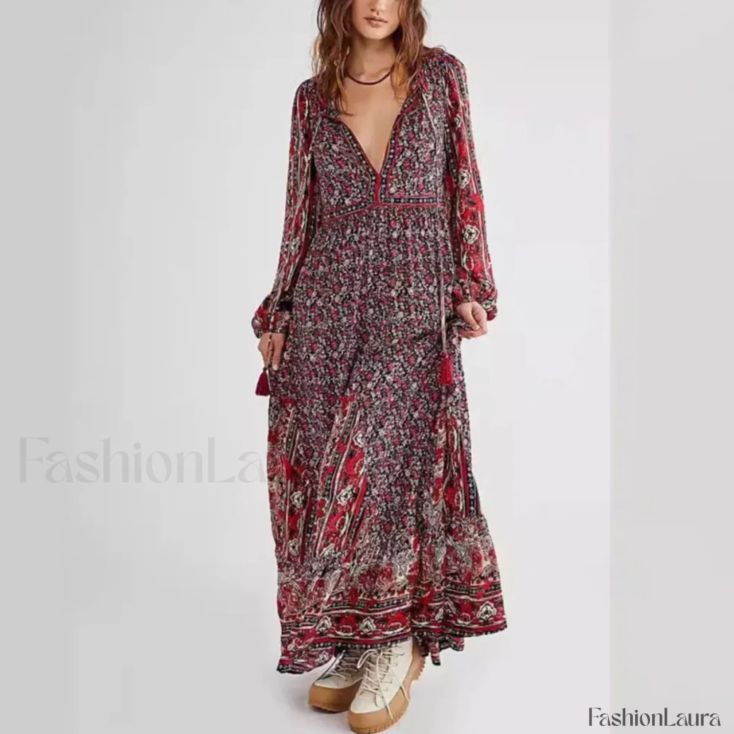 Chiffon Lantern Sleeve Boho Dress