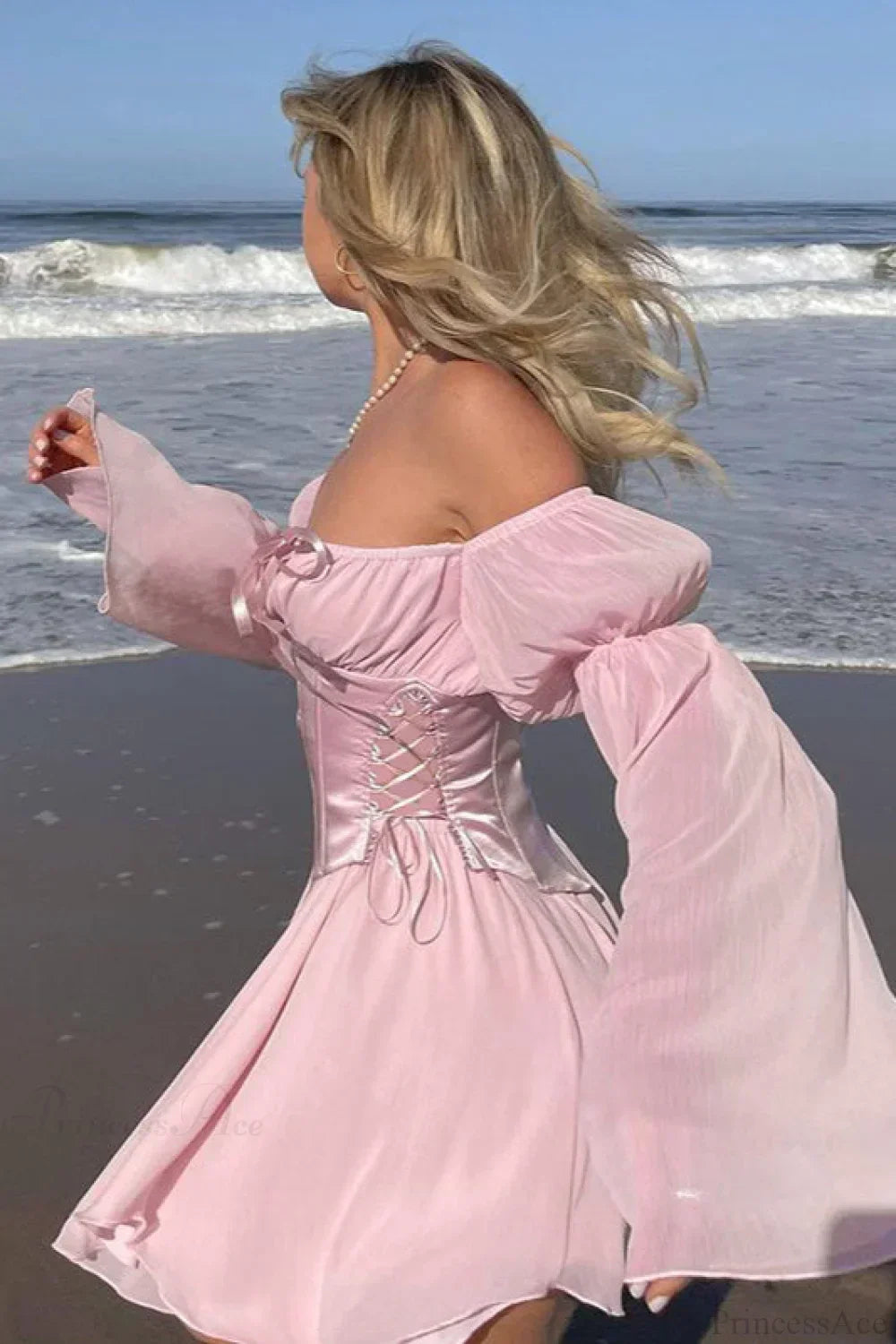 Chiffon Loose Asymmetrical Waist Tie Mini Dress - View 2