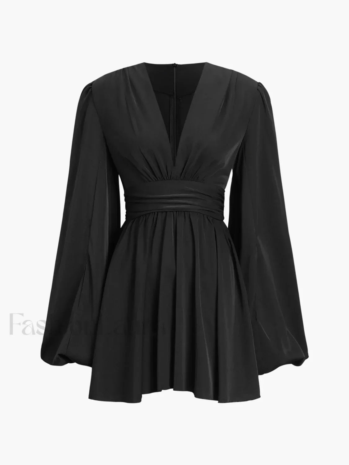 Chiffon Low Cut V-neck Modern Pleated Zip Mini Dress
