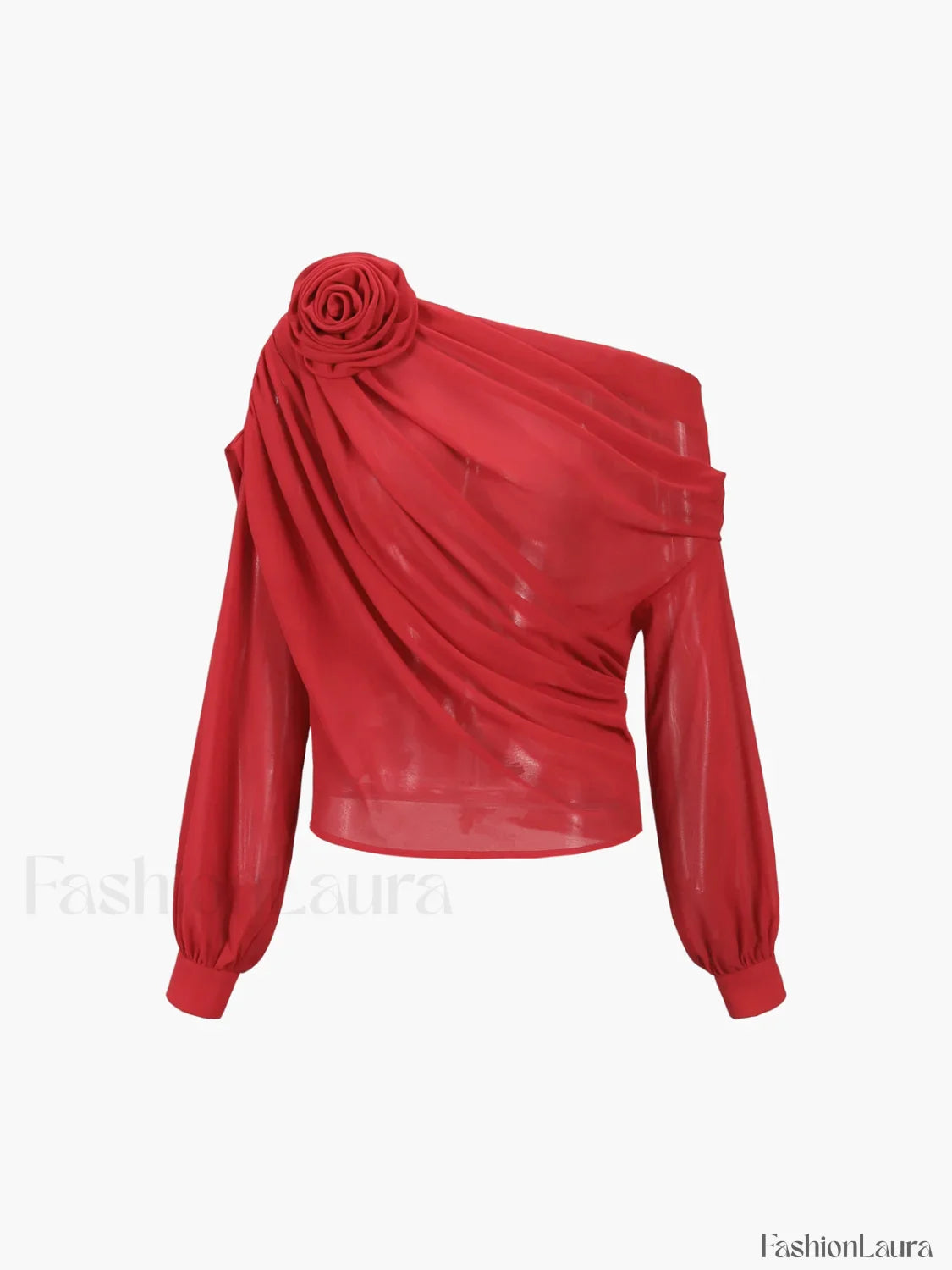 Chiffon Semi-sheer One Shoulder Asymmetrical Blouse