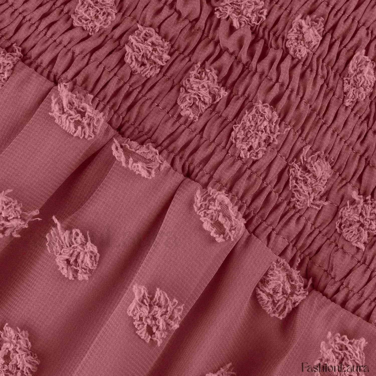 Chiffon Smocked Fur Ball Point Short Sleeve Holiday Beach A-line 2024 Summer Female Sun Mini Dress