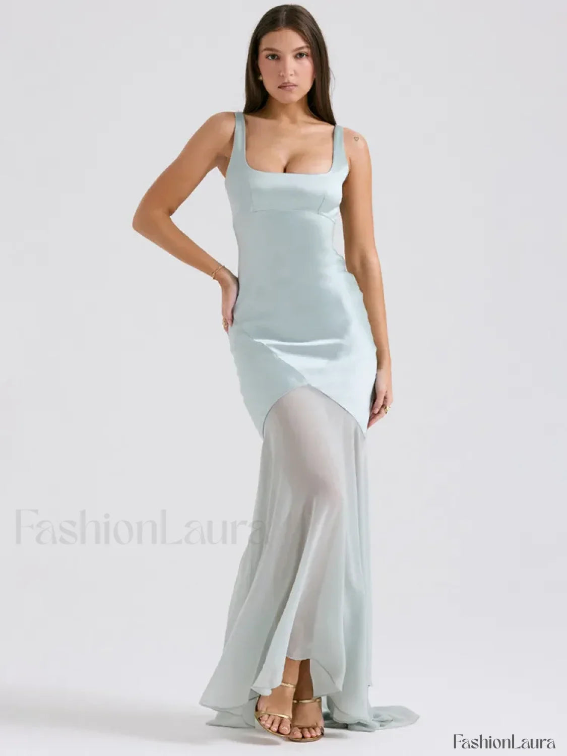 Chiffon Splicing Slim Floor Maxi Dress