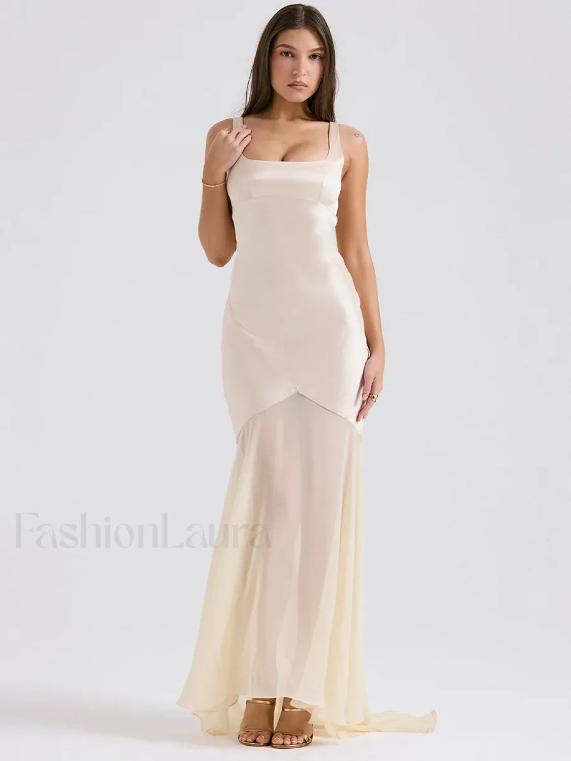 Chiffon Splicing Slim Floor Maxi Dress