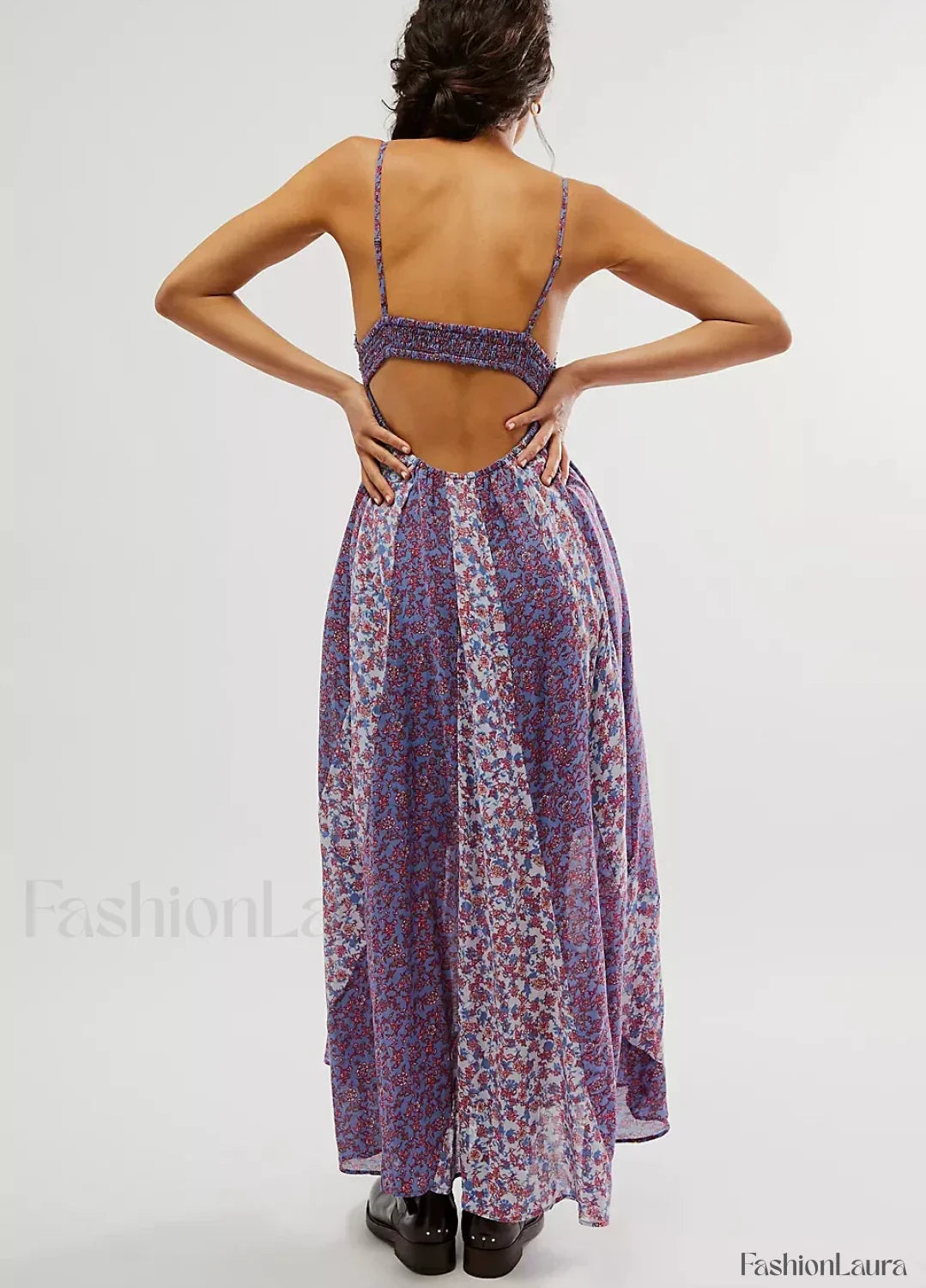 Chiffon Strap Backless Boho Dress