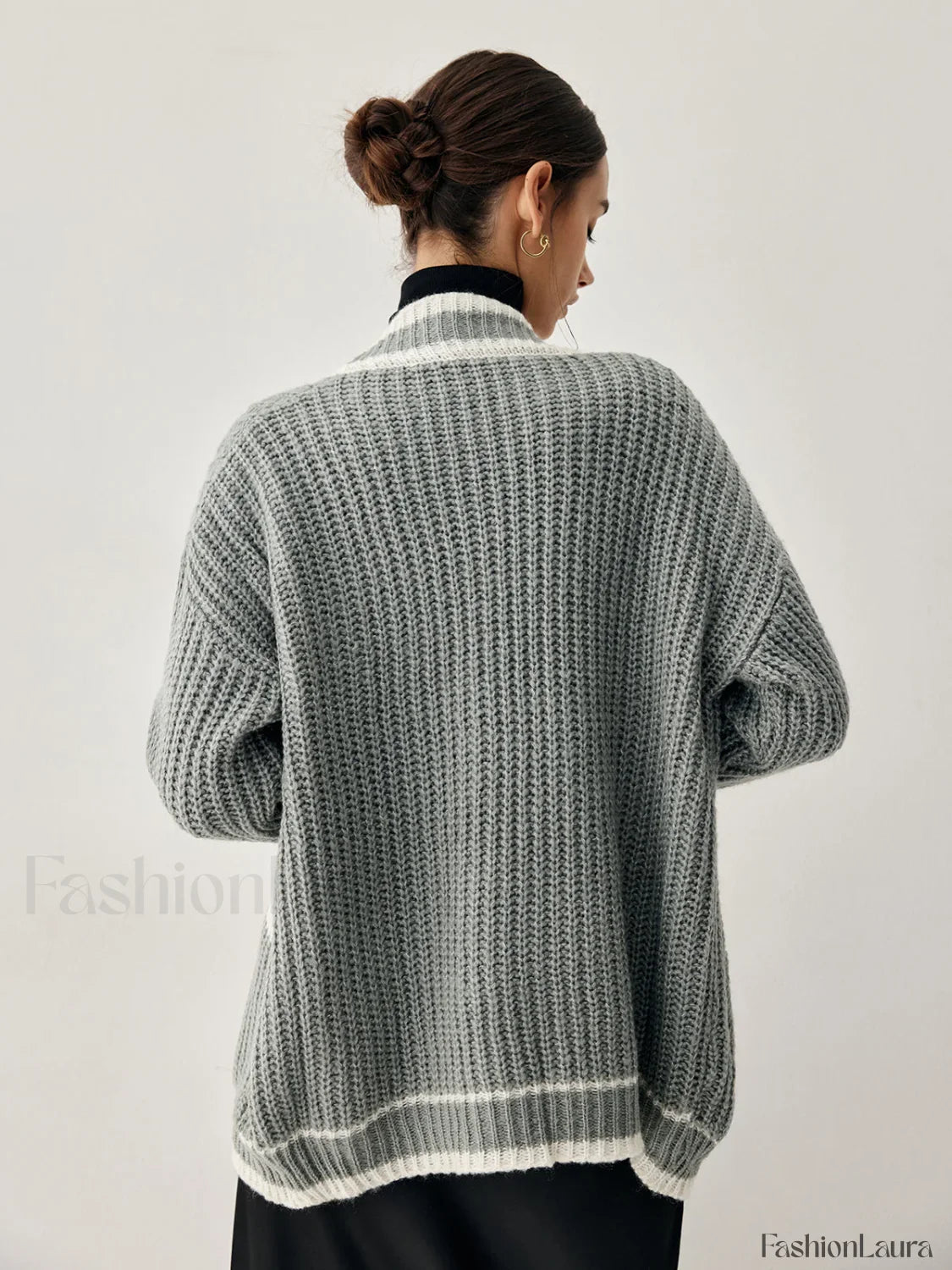 Chunky Knit Double Trendy Pockets Slouchy Cardigan