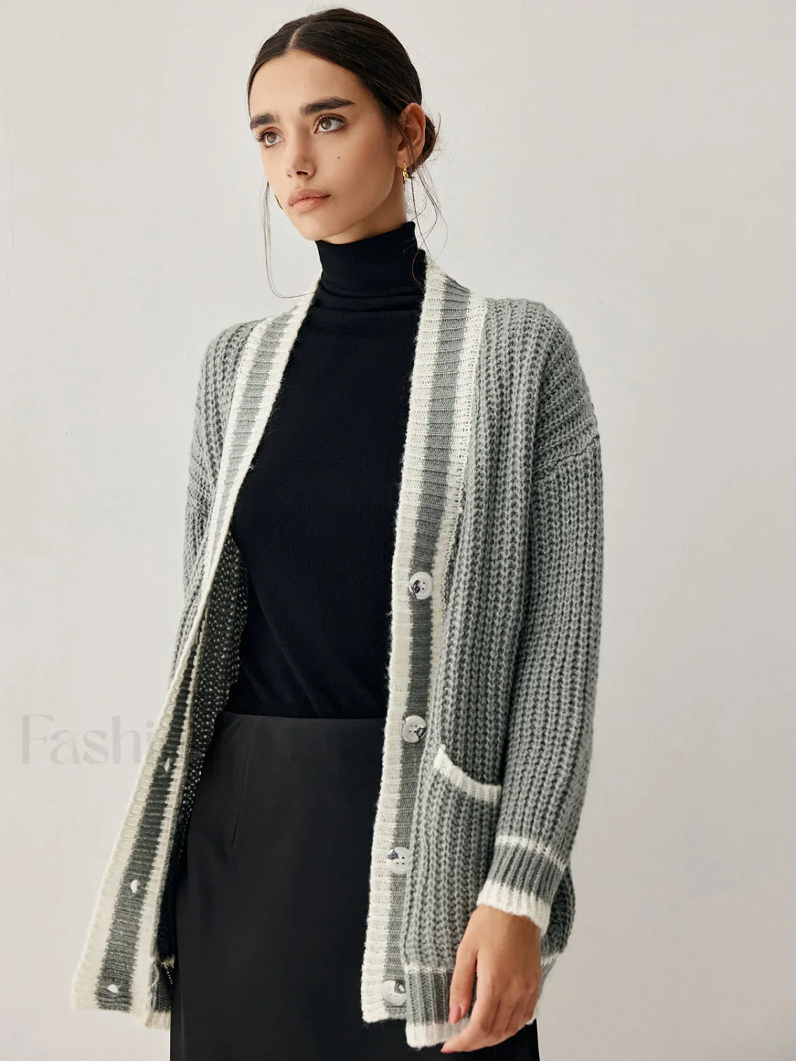 Chunky Knit Double Trendy Pockets Slouchy Cardigan