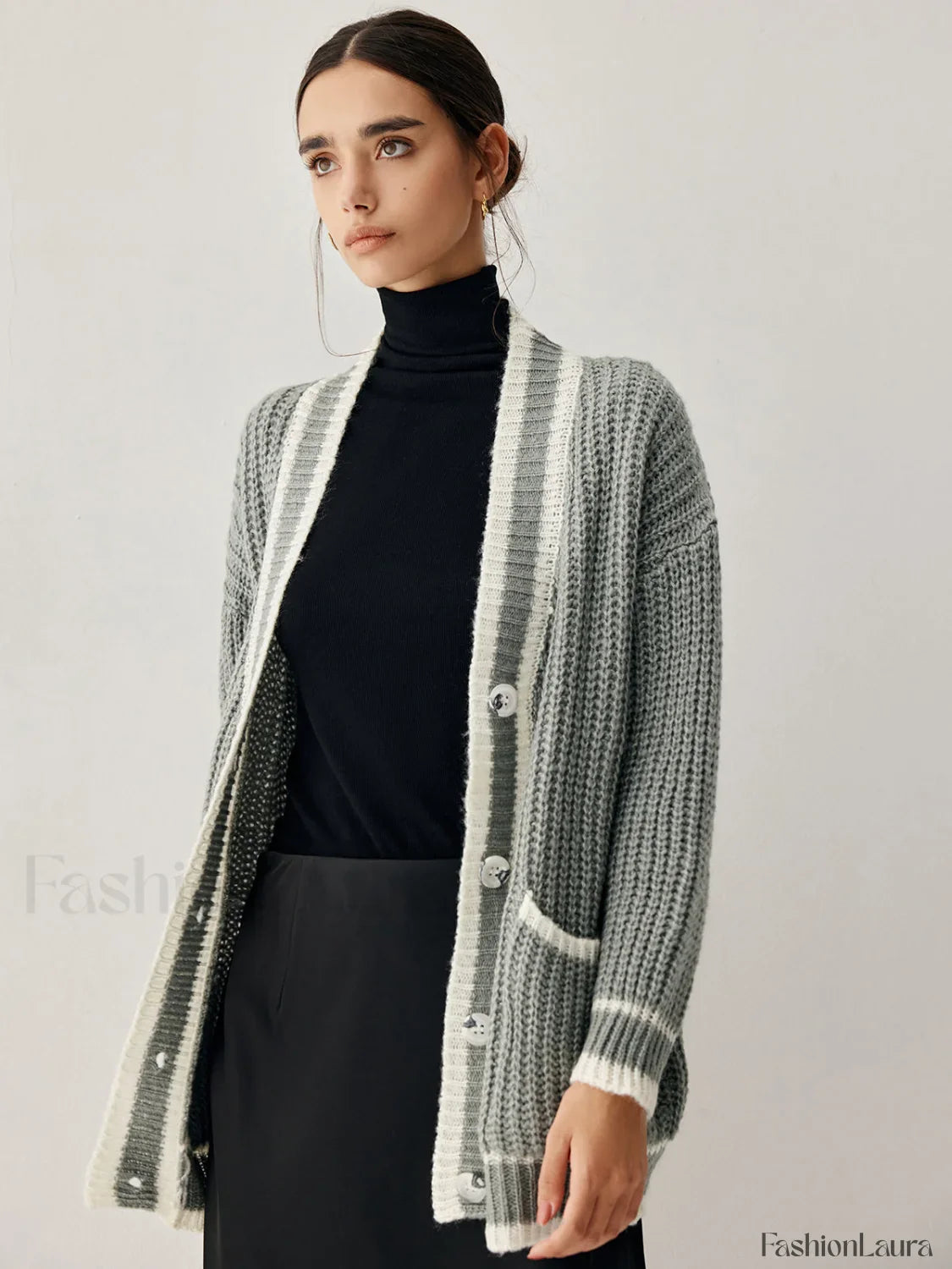 Chunky Knit Double Trendy Pockets Slouchy Cardigan