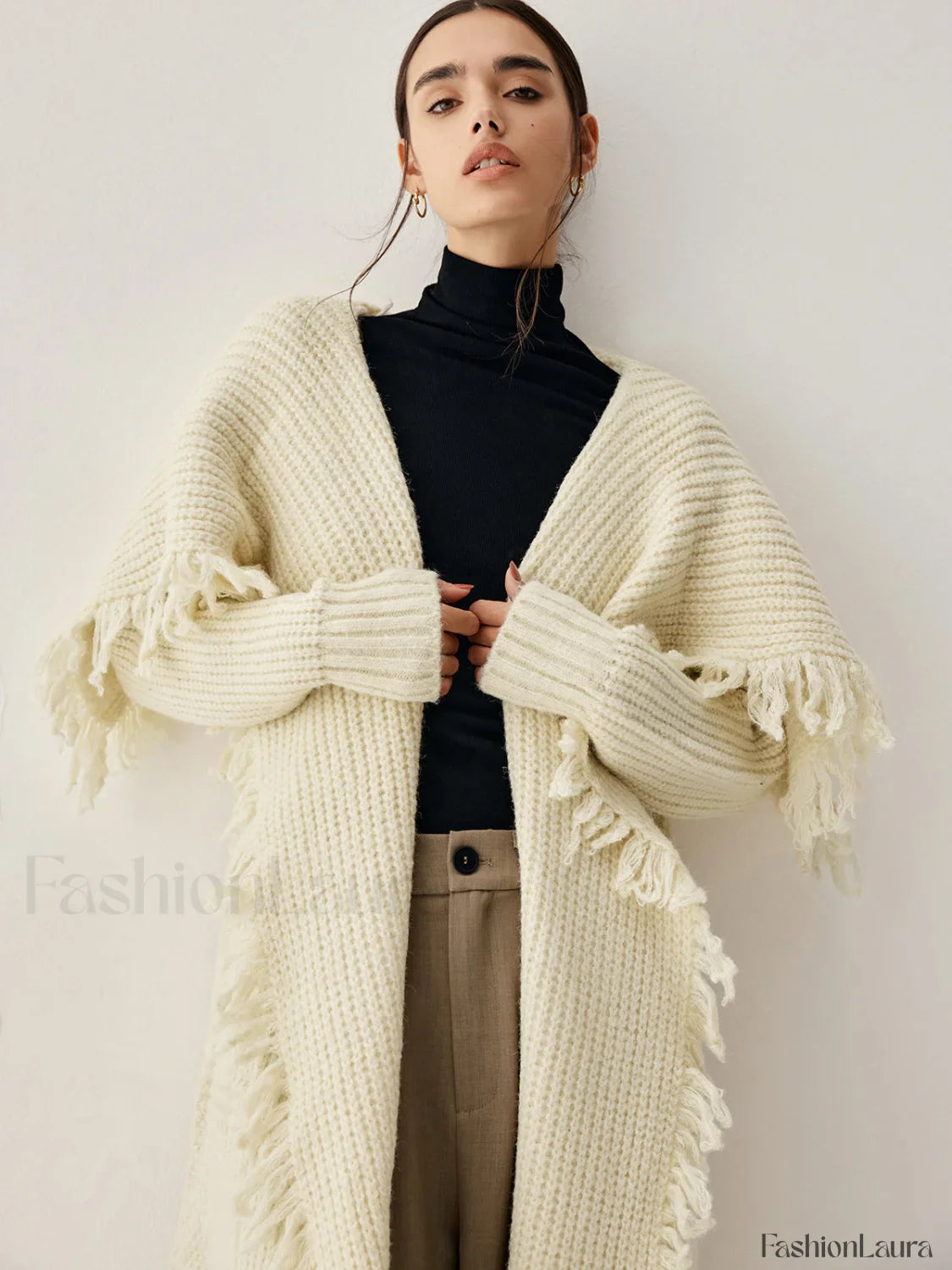 Chunky Knit Tassel Trendy Hem Poncho Cardigan