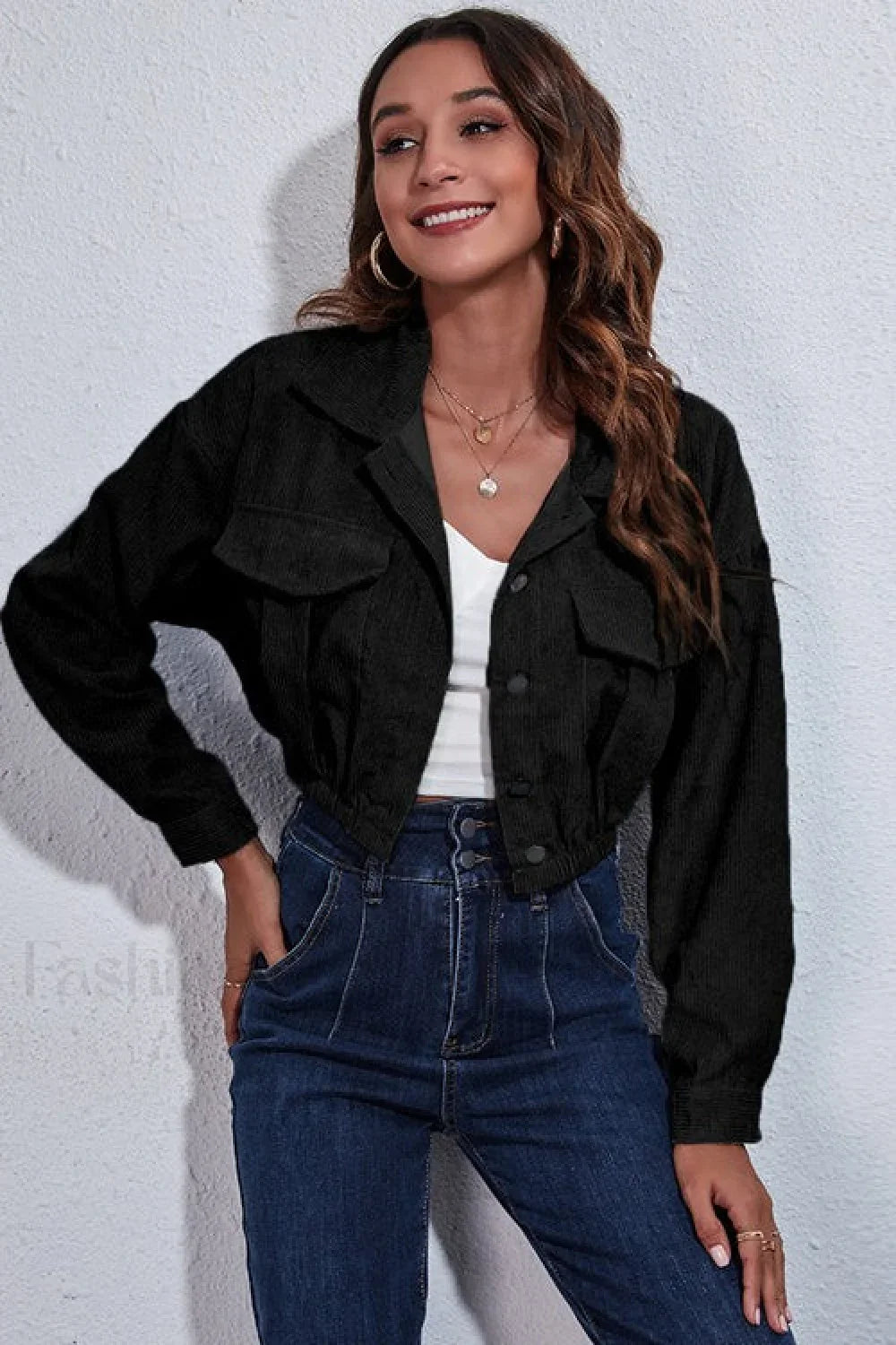 Cinched Waist Corduroy Jacket Black / S