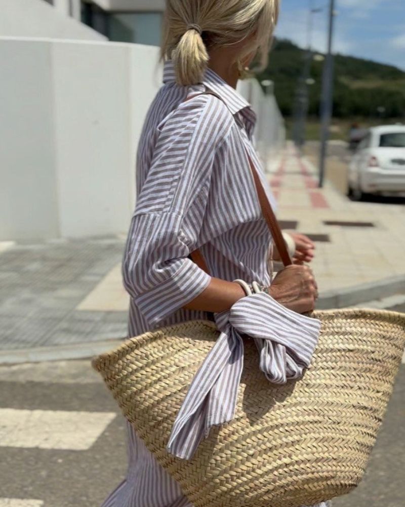 Bianca Elegant Striped Shirt Dress for Women Versatile Daily Pick