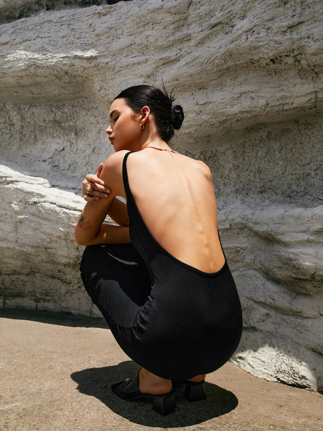 Classic Open Graceful Back Midi Dress