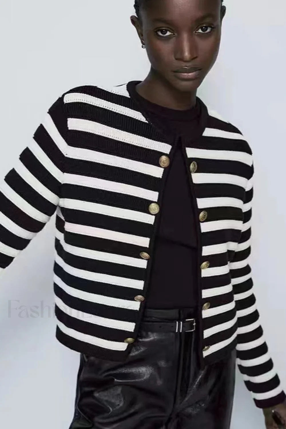 Classic Stripe Knit Cardigan Black / XS