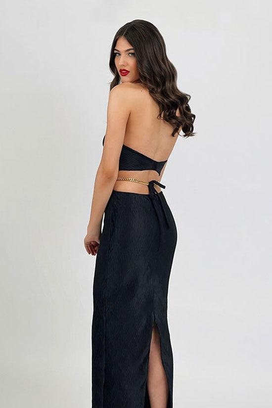 Halter Cut Out Chain Bandage Cocktail Midi Dress