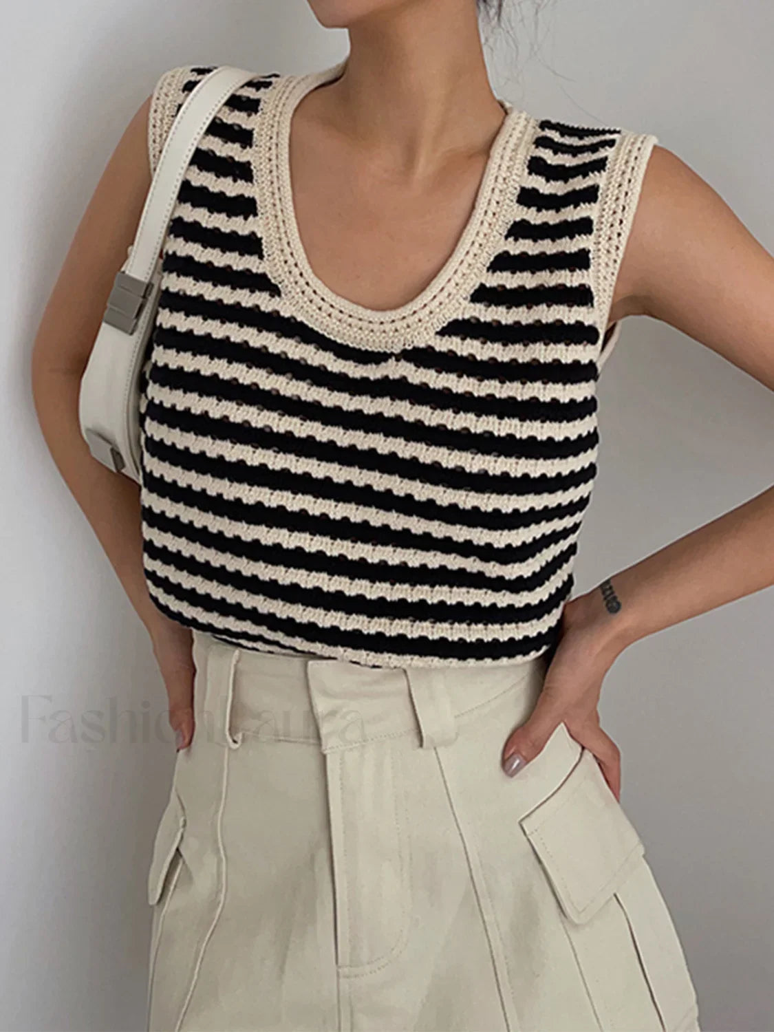 Classy Stripe Crochet Sweater Vest