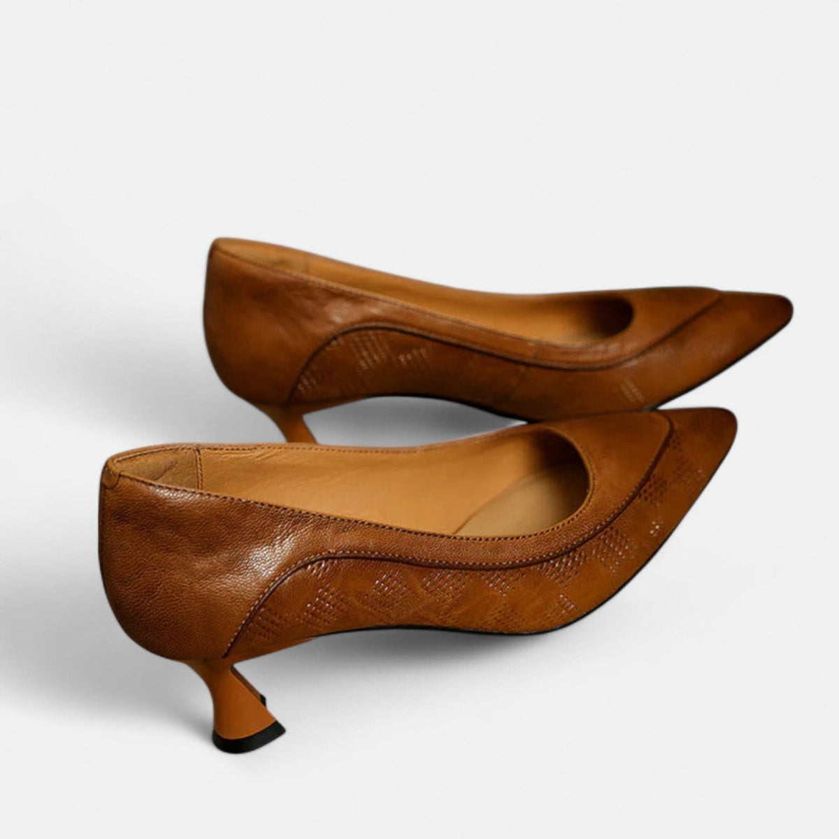 Pointed Toe Snake Embossed Trim Kitten Heel Pumps
