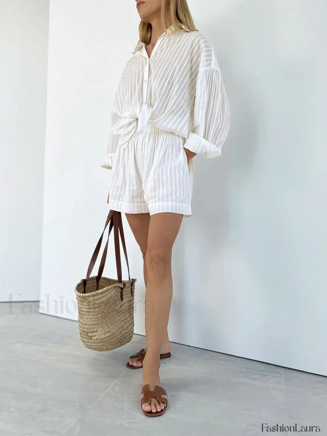 Cloud Nine Pinstripe See Modern Through Two Piece Shorts Set