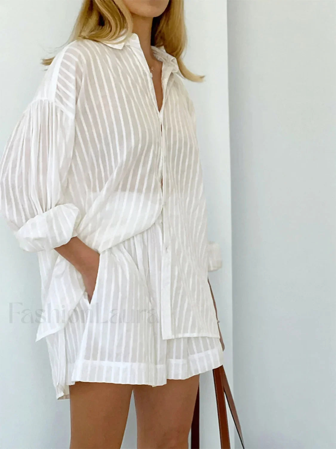 Cloud Nine Pinstripe See Modern Through Two Piece Shorts Set