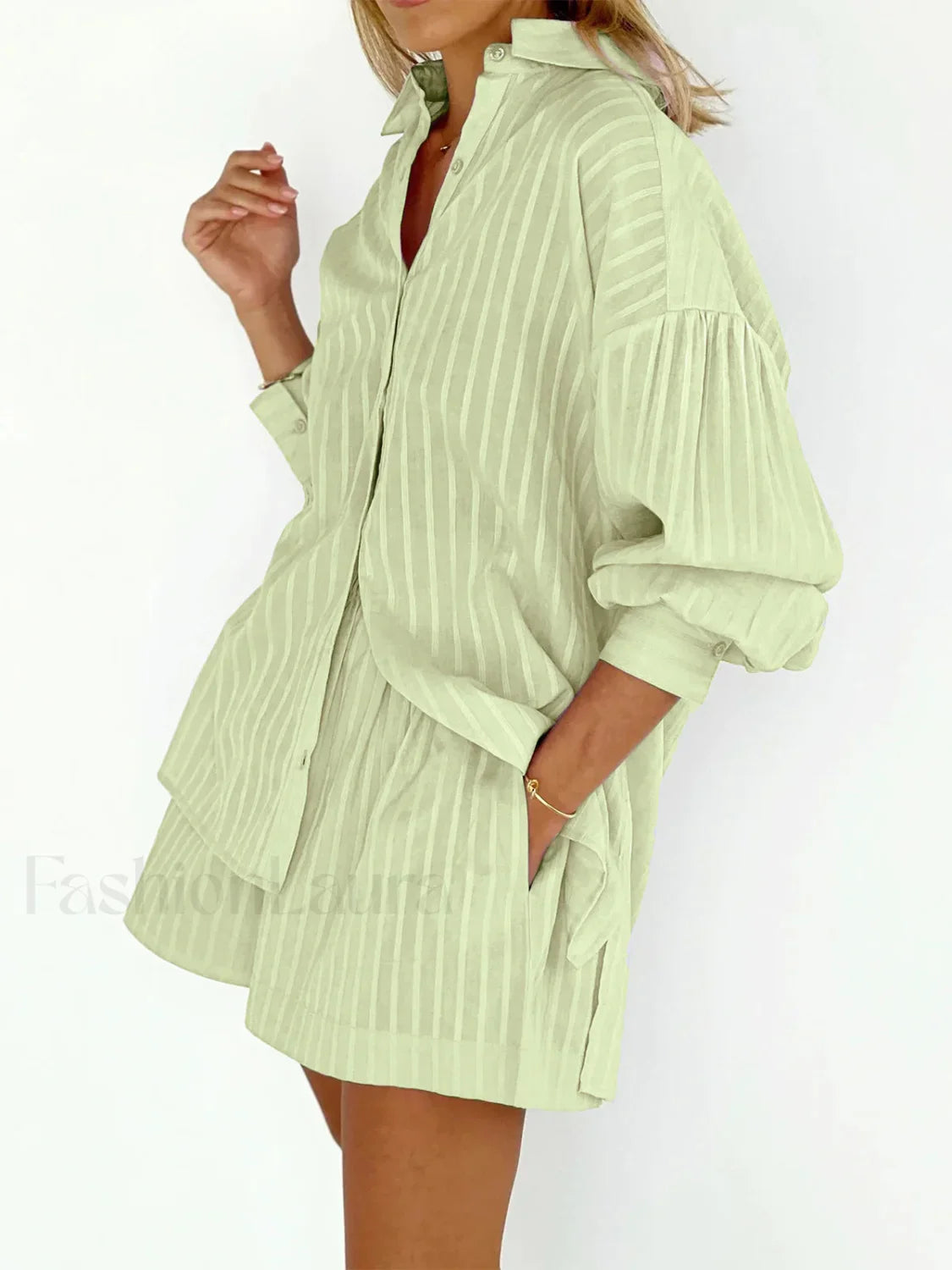 Cloud Nine Pinstripe See Modern Through Two Piece Shorts Set