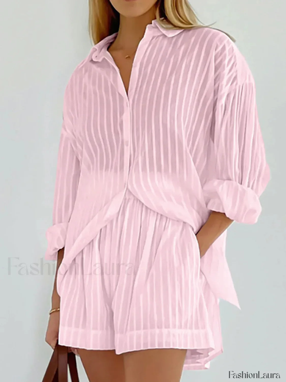 Cloud Nine Pinstripe See Modern Through Two Piece Shorts Set